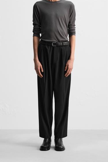 Zara WIDE-LEG 細褶長褲 - 黑色