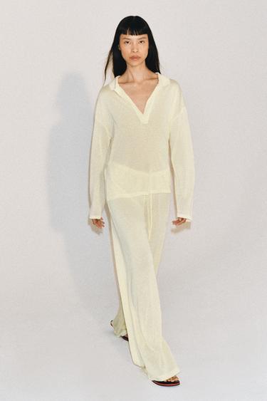 PANTALON DROIT FLUIDE - Jaune de Zara