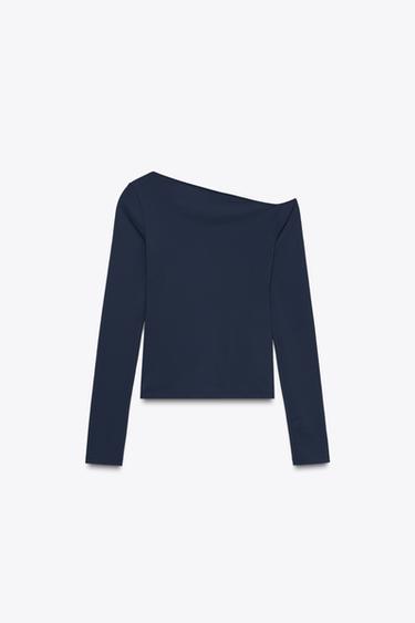 T-SHIRT POLYAMIDE ASYMÉTRIQUE - Bleu marine de Zara - Image 5