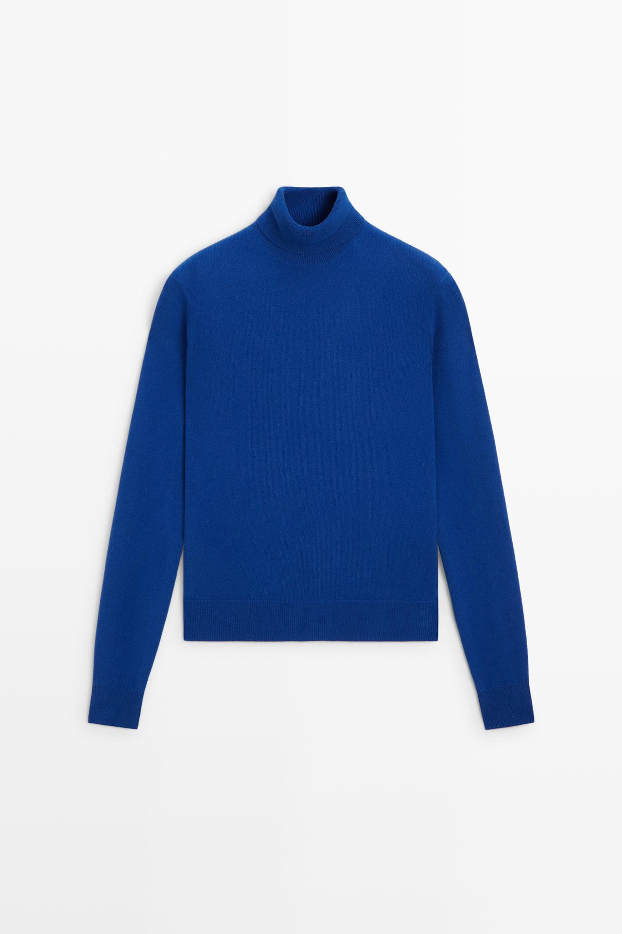 Wool blend knit turtleneck sweater — Bluish