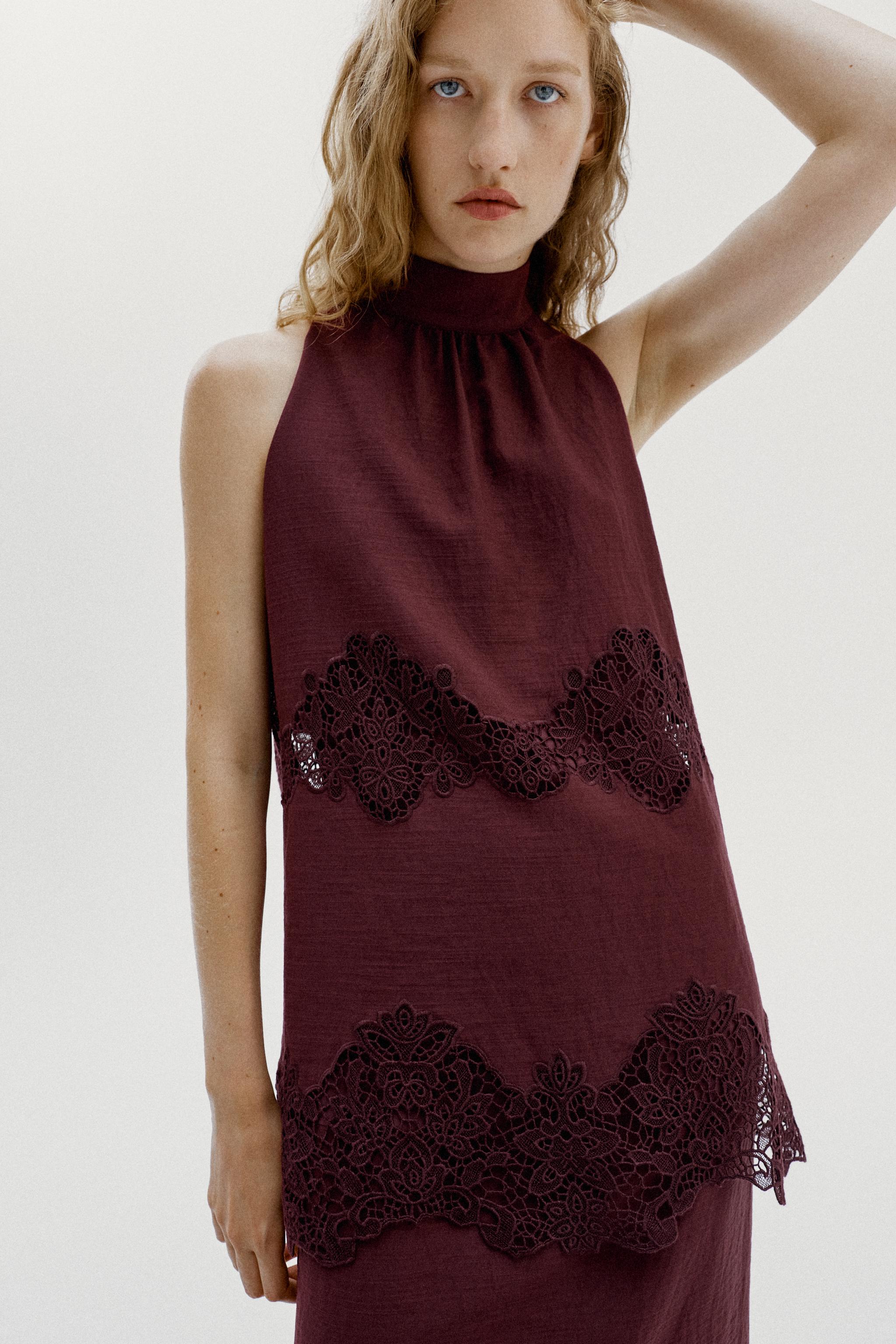 Женские платья Zara EMBROIDERED HALTER MIDI DRESS — фото 2