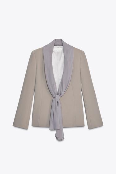 BLAZER WITH TIE - Stone by Zara
