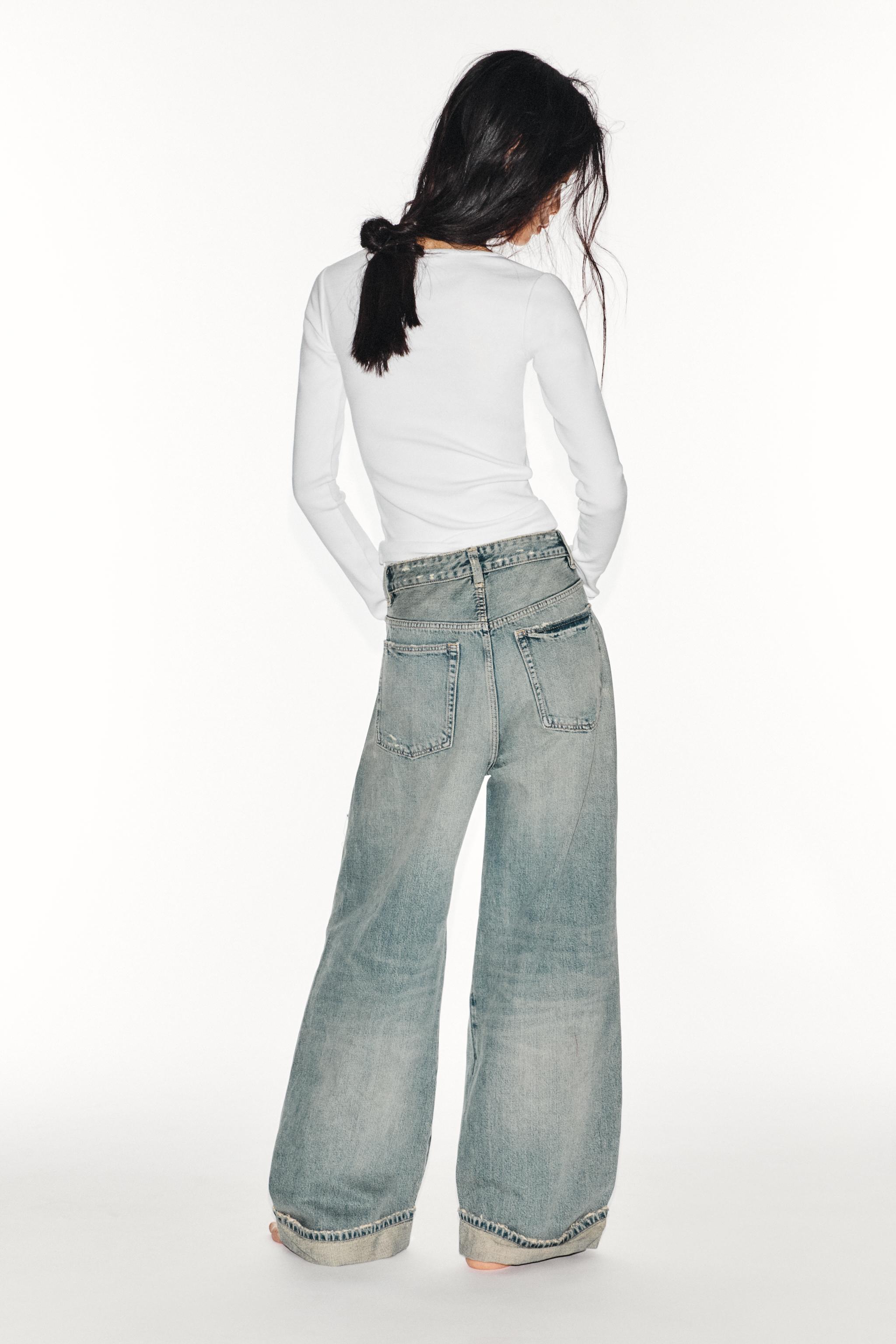 TRF MID-RISE RIPPED BAGGY FOLDED JEANS