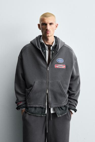 SUDADERA LAVADA CAPUCHA PARCHES - Gris antracita de Zara