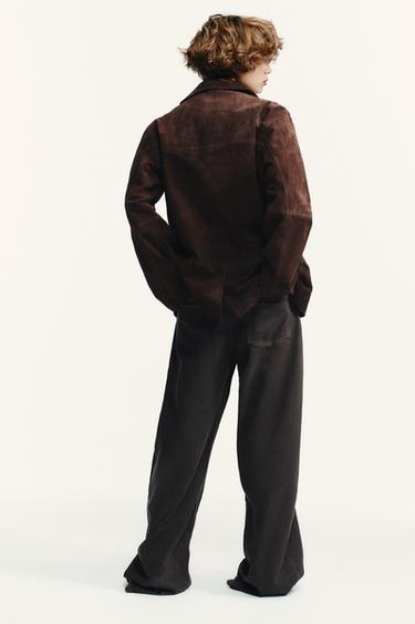 OVERSIZE SUEDE LEATHER BLAZER - Dark brown by Zara - Image 5