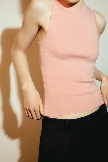 TOP PUNTO MANGA SISA - Rosa tiza de Zara