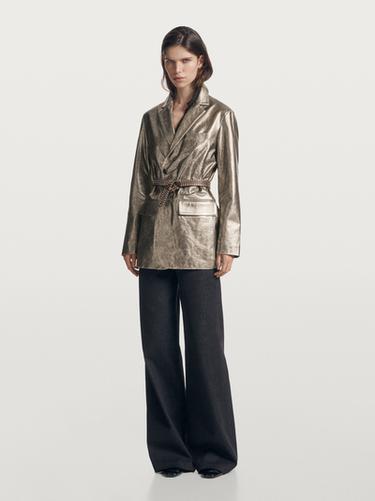 Zara Metallic nappa leather blazer - Golden - Image 0