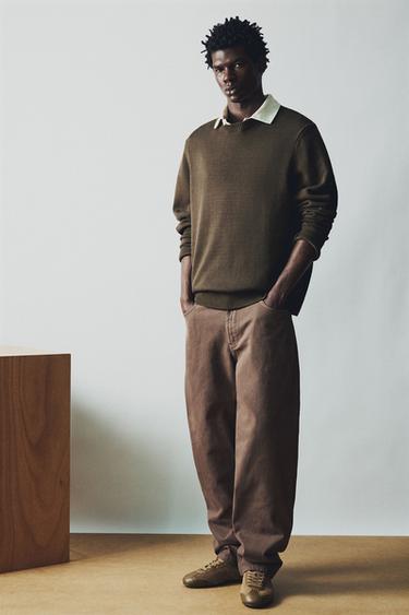 REGULAR FIT COTTON JUMPER - Brown by Zara