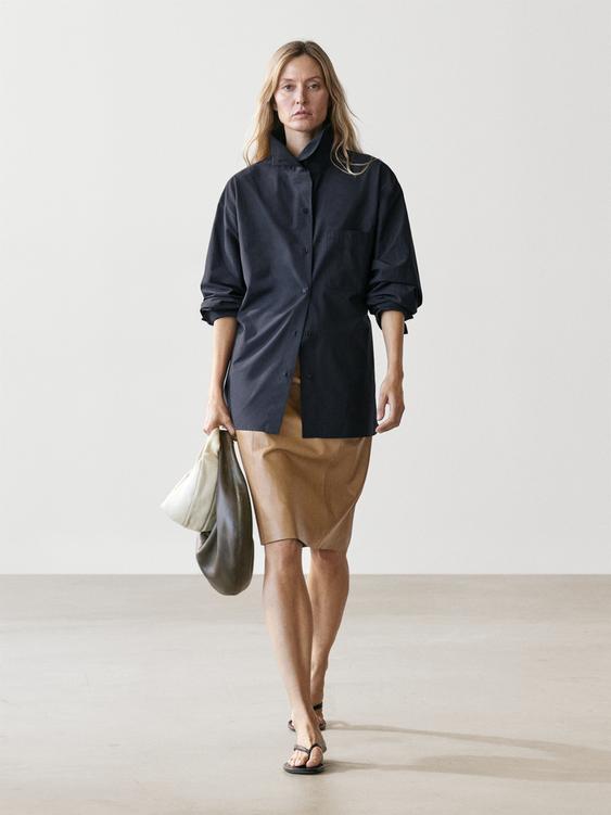 Cotton blend overshirt with pocket from Zara - $180