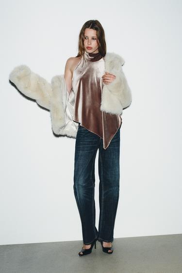 ASYMMETRIC HALTER TOP - Brown / Taupe by Zara