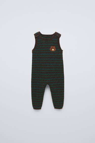 STRIPED KNIT DUNGAREES - Brown / Green by Zara