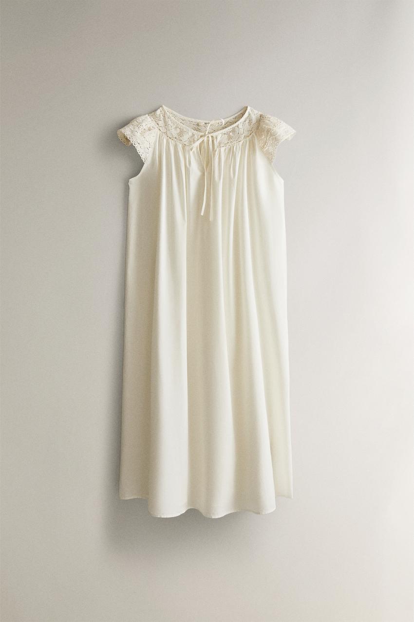 COTTON LACE NIGHTGOWN - Oyster-white | ZARA United States
