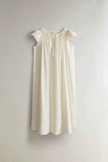 Zara COTTON LACE NIGHTGOWN - Oyster-white