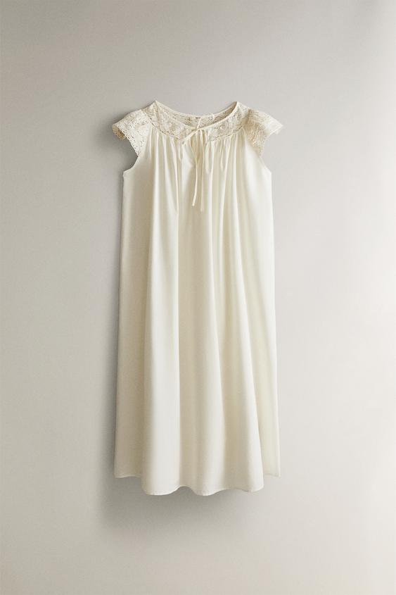 CAMISOLA DE ALGODÃO E RENDA - Branco-marfim da Zara - Imagem 0
