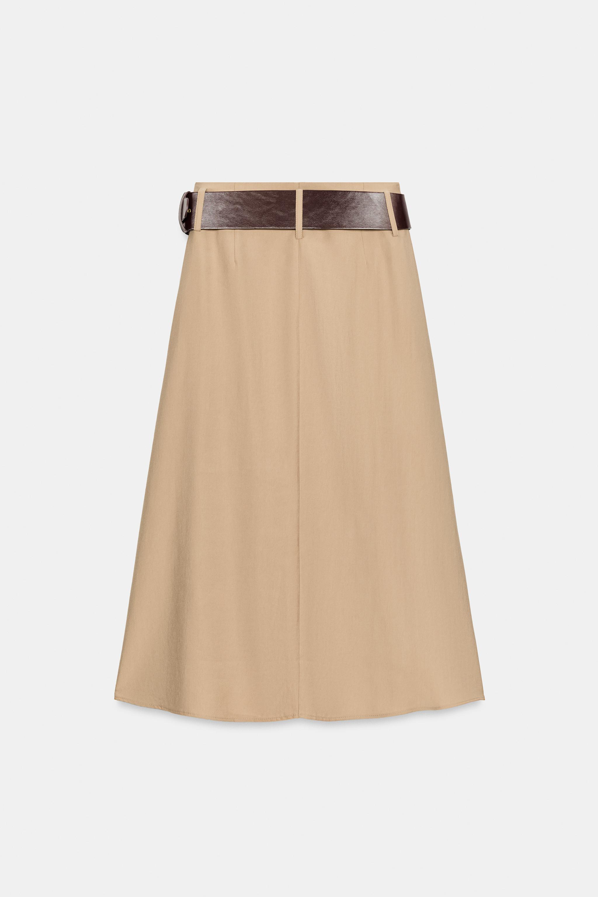 Женские юбки Zara BELTED MIDI SKATER SKIRT — фото 8