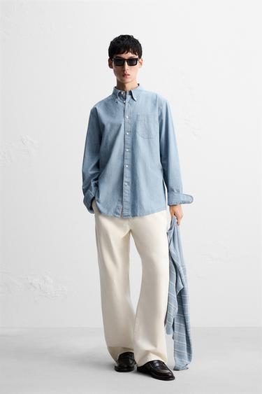 Zara 錢布雷紋理襯衫 - 淡藍色