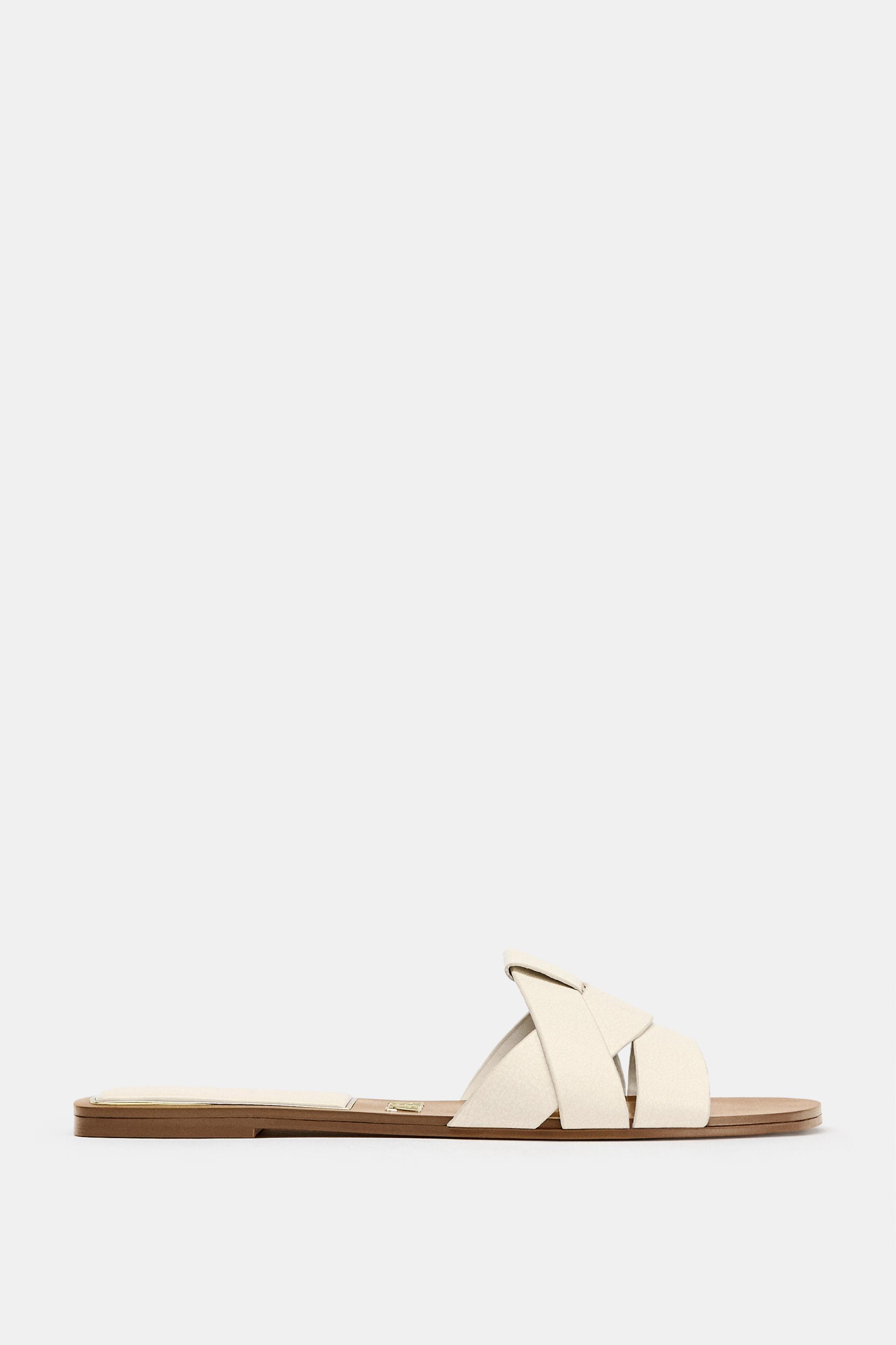 らさら  FLAT CROSSED LEATHER SANDALS - White | ZARA United States