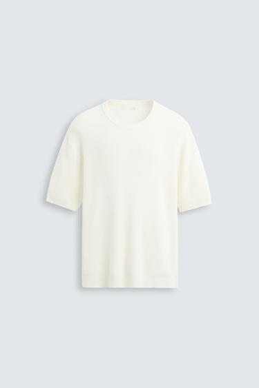 CAMISETA DE DE MALHA COM TEXTURA - Branco da Zara