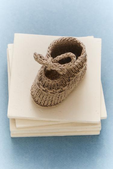 CHUNKY KNIT BALLERINAS WITH TIE - Light beige by Zara - Image 5