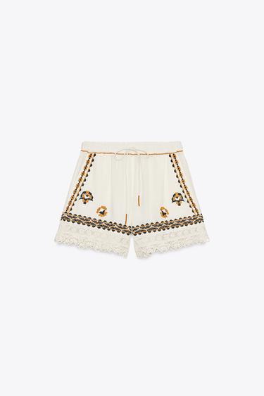 БРОДИРАНИ КЪСИ ПАНТАЛОНИ ZW COLLECTION - Екрю от Zara
