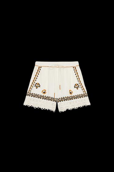 Zara ZW COLLECTION EMBROIDERED SHORTS - Ecru - Image 0