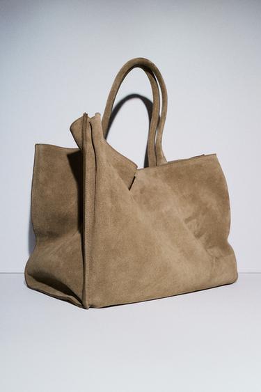 LEATHER MAXI CITY BAG - Taupe Grey by Zara