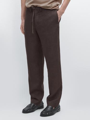 Zara Total look linen trousers - Chocolate