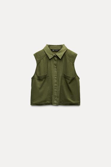 CAMISA LINO ALGODÓN - Khaki de Zara