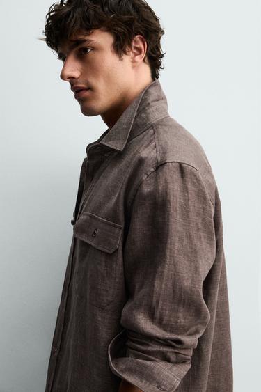 CHEMISE REGULAR FIT 100% LIN - Marron chiné de Zara - Image 5