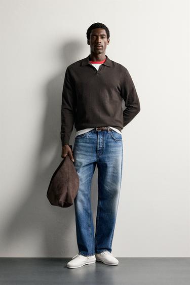 REGULAR FIT KNIT POLO SHIRT - Chocolate by Zara