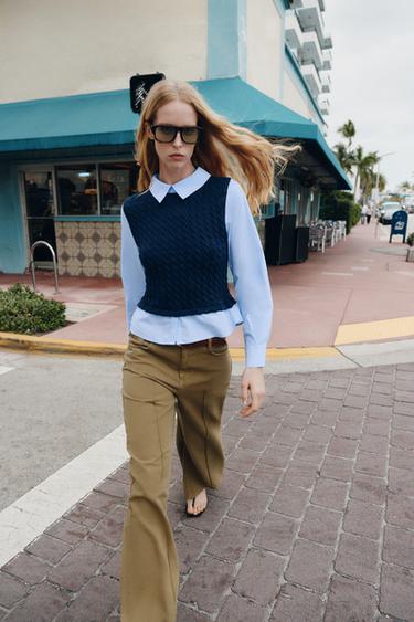 CAMISA COMBINADA POPELÍN - Marino de Zara