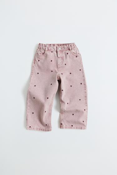 БРЮКИ WIDE LEG ИЗ ТВИЛА С ВЫШИТЫМИ ЗВЕЗДАМИ — РОЗОВЫЙ от Zara