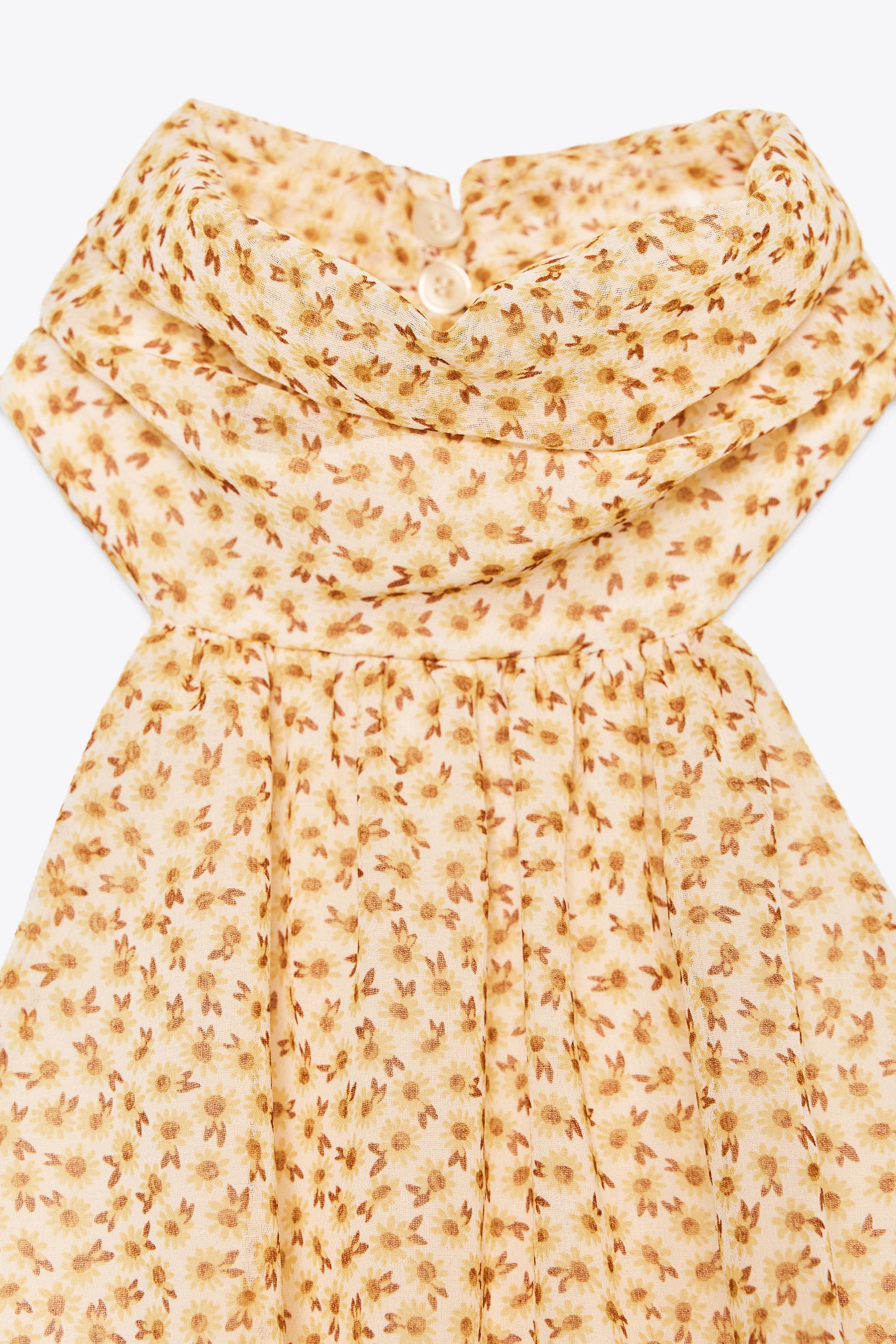 【ZARA】フリル付きプリント柄ミニワンピース 3156/315/119 FLORAL PRINT RUFFLE MINI DRESS - yellow | ZARA United States