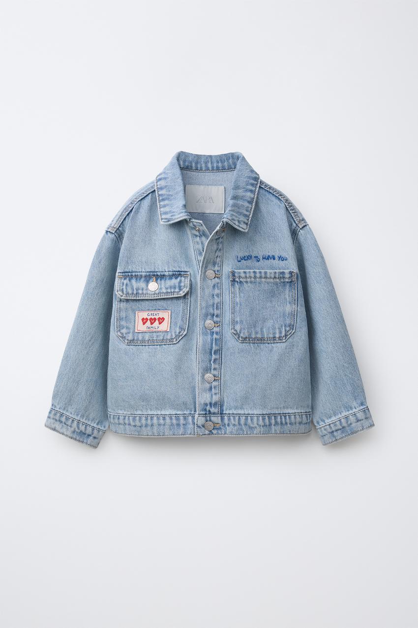 ZARA ザラ M-L 美品 フロントポケット付き デニムジャケット 刺繍 