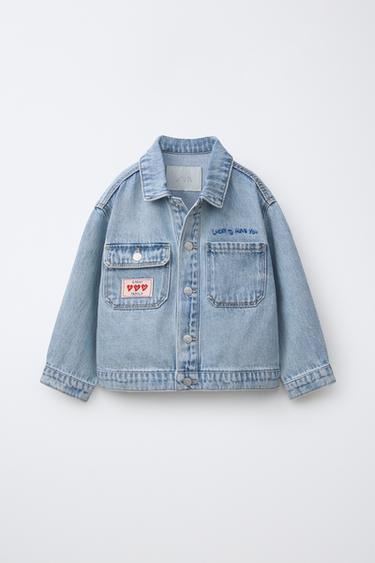 Zara EMBROIDERED HEART DENIM JACKET - Light blue