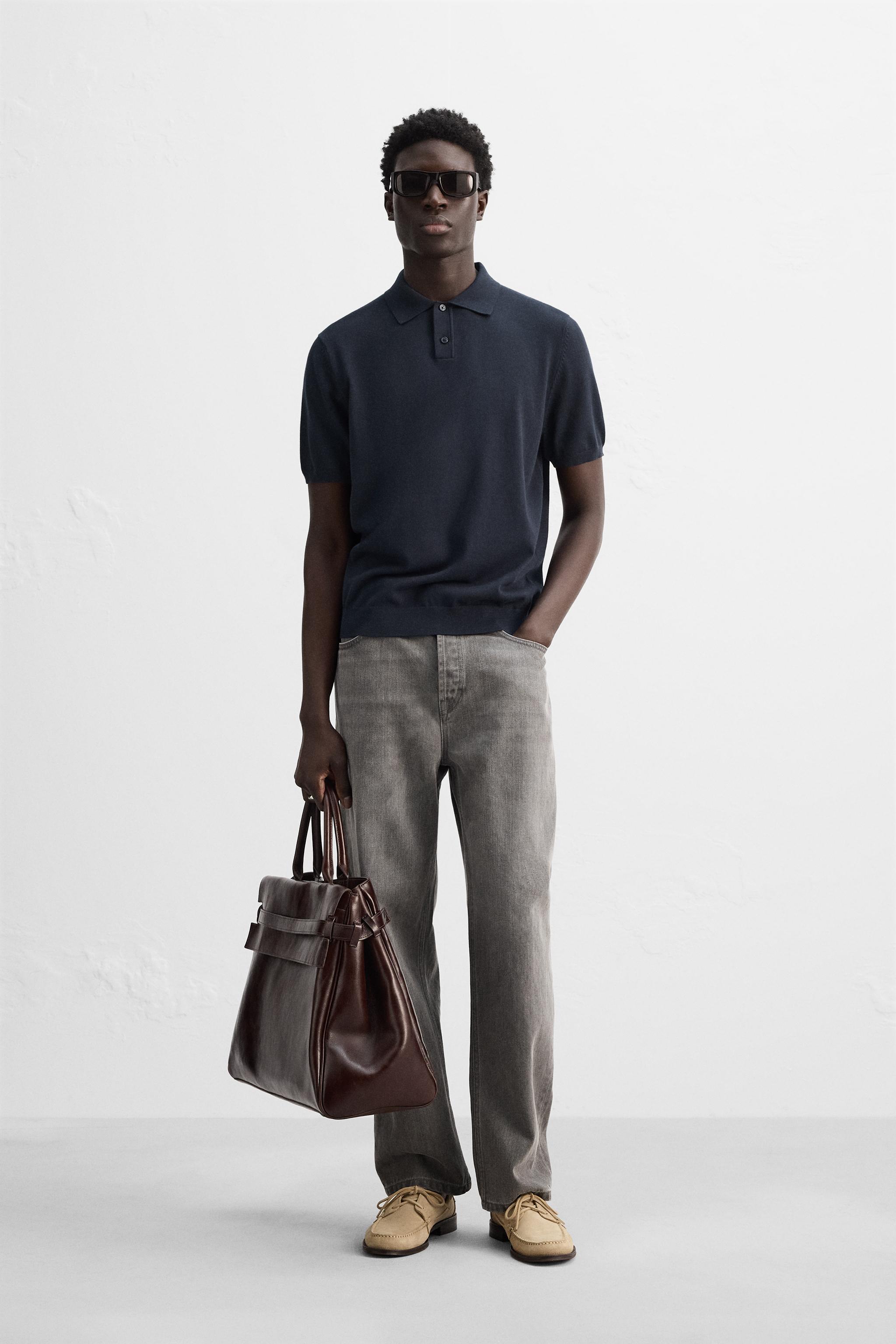 新品【ZARA】メリノウール ニットポロシャツ ネイビー【新品、未