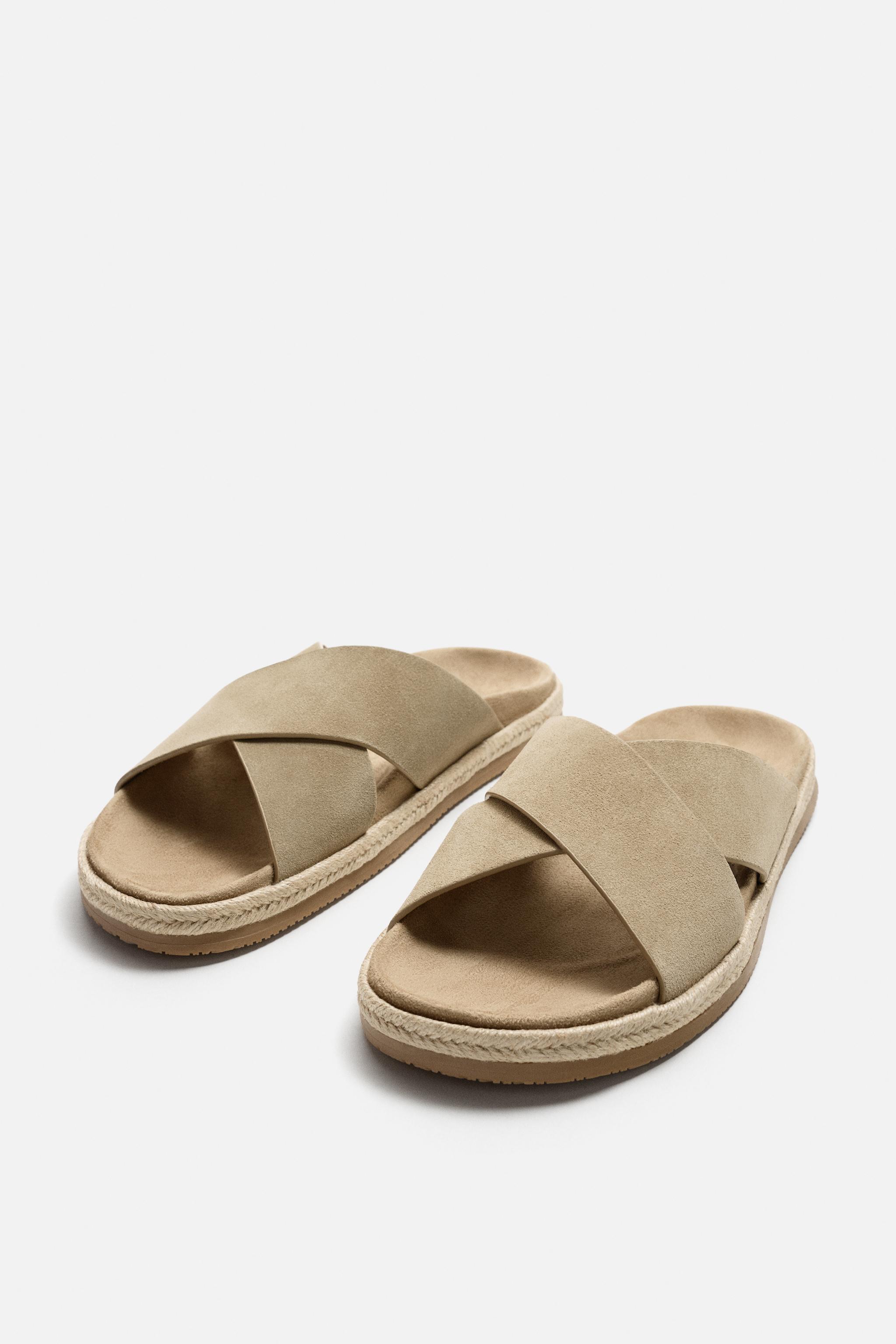 リアルレザー製ダブルストラップサンダル - ブラウン | ZARA