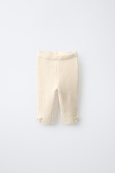 RIBBED KNIT LEGGINGS WITH BOWS - Vanilla by Zara