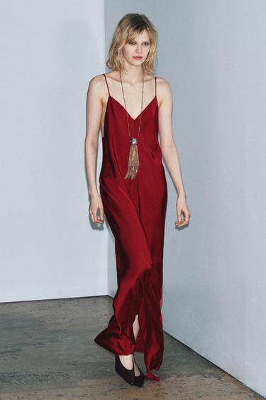 فستان لانجيري ساتان ZW COLLECTION - خمري by Zara