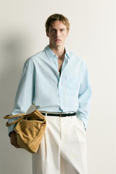 СМУГАСТА СОРОЧКА BOXY FIT - Морський зелений Zara