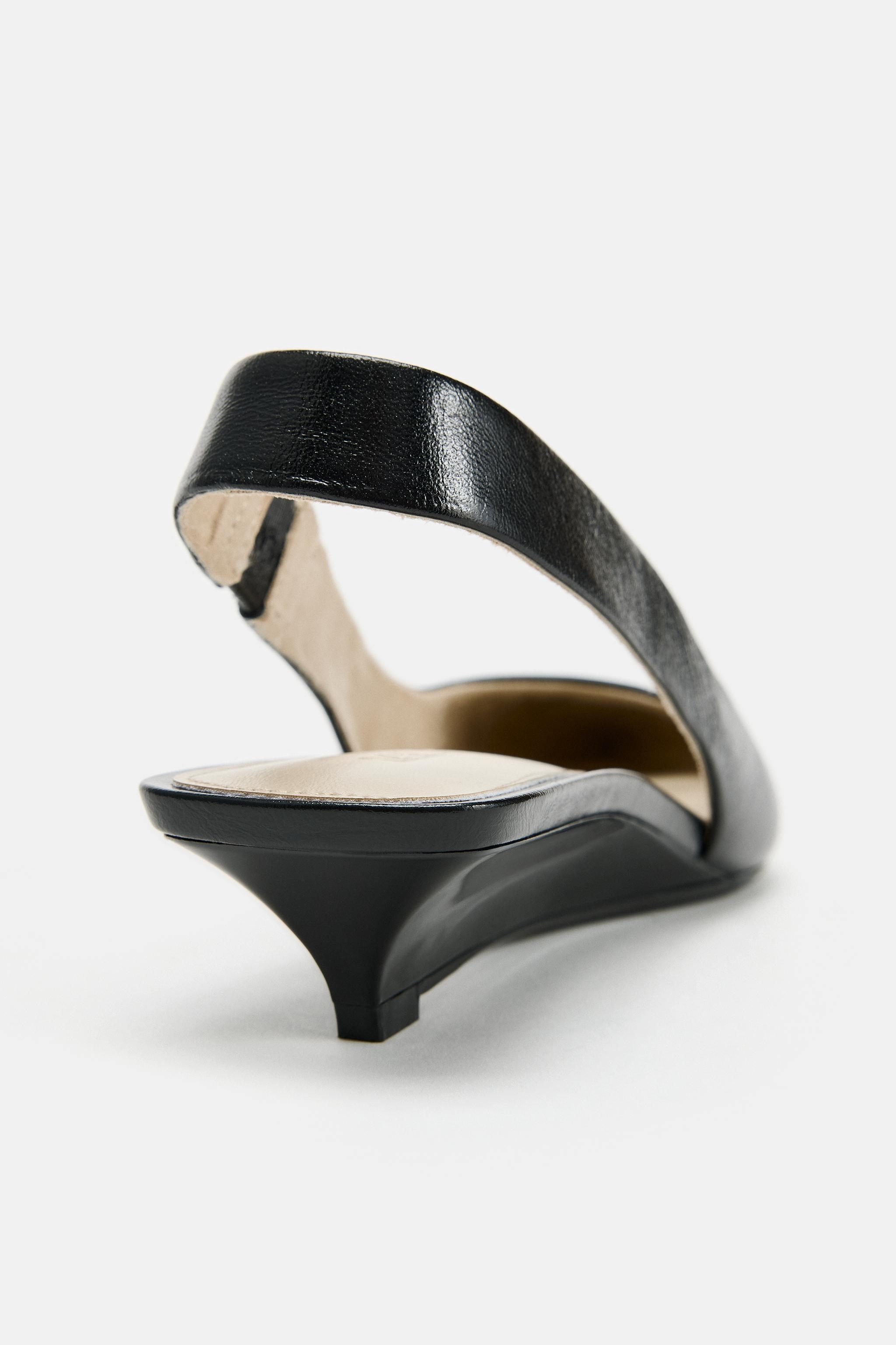Обувь Zara LEATHER MINI WEDGE SLINGBACKS — фото 6