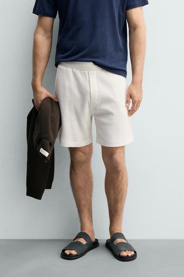 WAFFLE-KNIT JOGGER BERMUDA SHORTS - Oyster-white by Zara