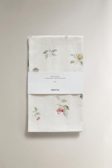LOT TORCHONS CUISINE COTON FLEURS (LOT DE 2) - Vert de Zara - Image 4