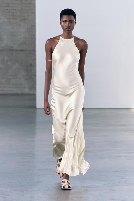 100% SILK HALTER DRESS - Ivory | ZARA United States