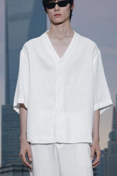 100% LINEN OVERSHIRT - White by Zara