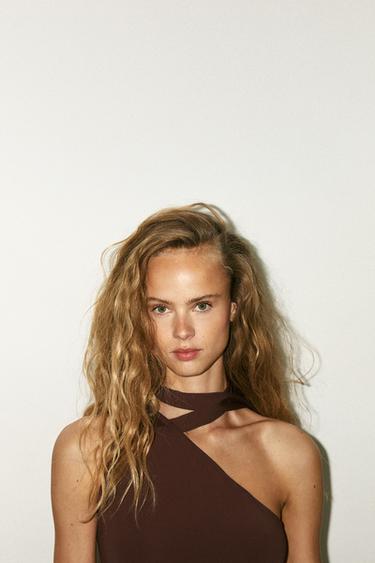 ASYMMETRIC POLYAMIDE BODYSUIT WITH SCARF - Brown by Zara - Image 2
