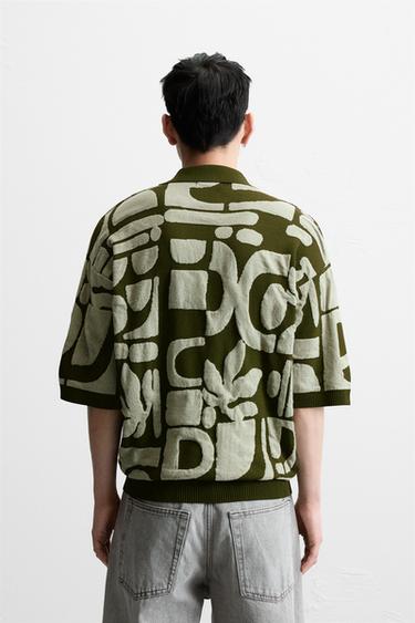 CONTRAST JACQUARD KNIT POLO SHIRT - Greens by Zara - Image 3