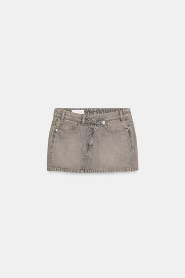 CROSSOVER WAIST DENIM MINI SKIRT - Taupe grey by Zara - Image 0