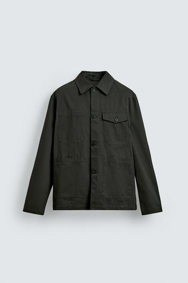 Zara REGULAR FIT POCKET OVERSHIRT - Green / Blue