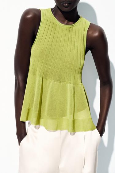 Zara RUFFLED HEM KNIT TOP - Green